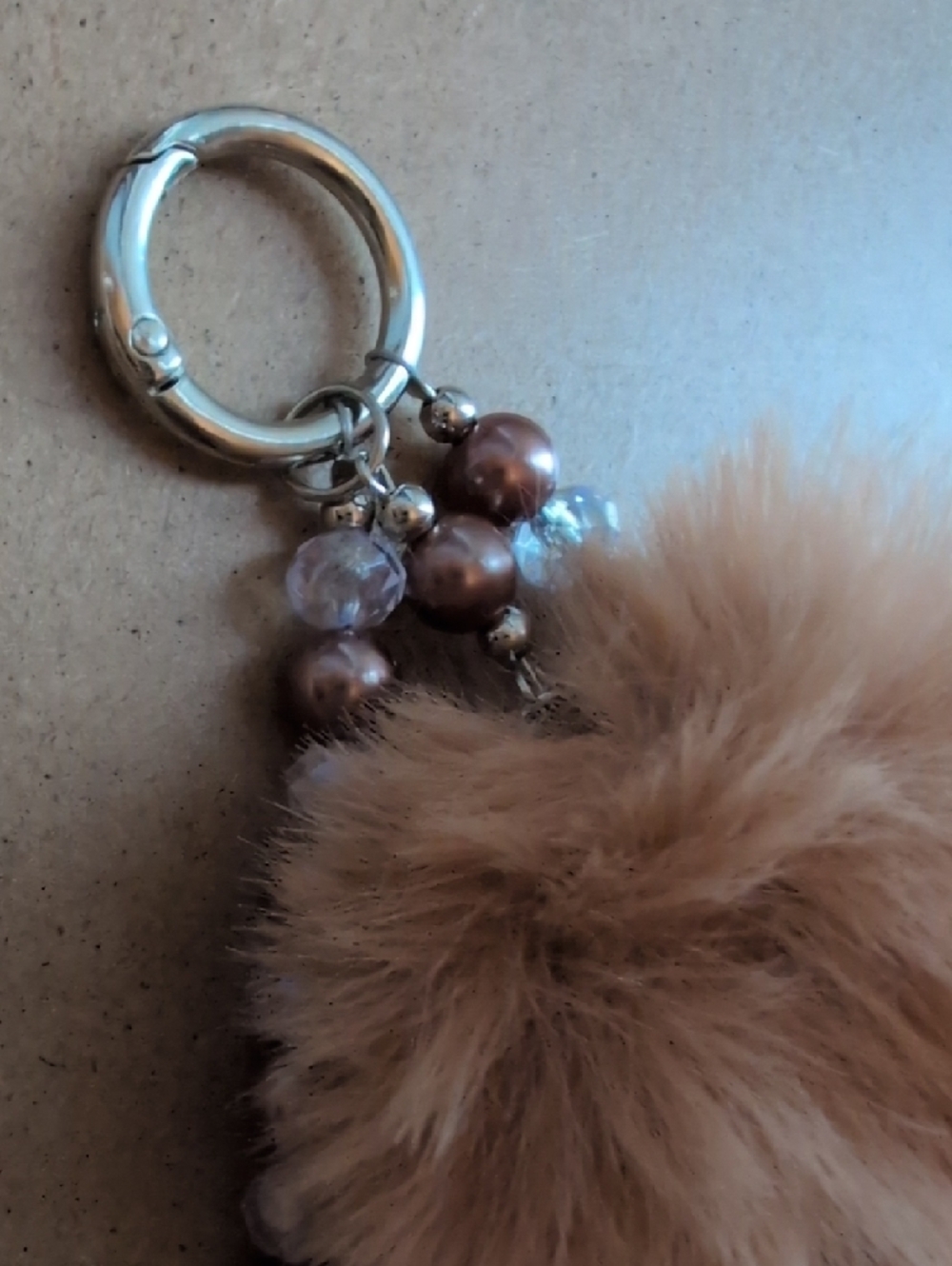 Faux Fur Pom Pom Keychain with Beaded Charm - Picture 2 of 6
